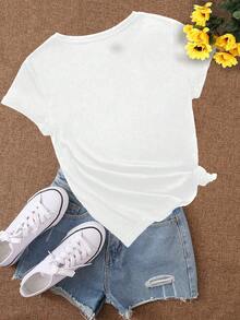 Flirla Plus Size Women'S Slogan Printed Short Sleeve T-Shirt - White - View 2