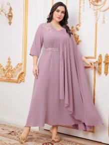 Modelyn Plus Size Floral Embroidery V-Neck Dress