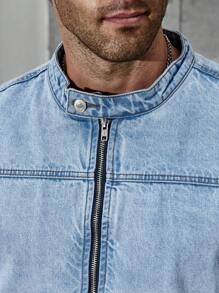 Manfinity Homme Nam Kích thước lớn Biến đổi dần Áo khoác denim Với Mặt trước Dây kéo - Rửa trung bình - Xem 4