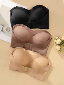 3pcs/Set Women's Plain Front Closure Bra Strapless Bra - Multicolor - View 4