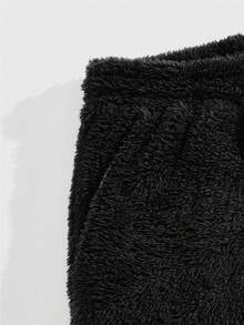 Manfinity RebelGame Men's Drawstring Waist Knit Teddy Casual Pants - Black - View 3