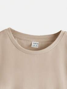 SHEIN 2 Miếng Cậu bé Tween Vòng cổ Ngắn tay Áo thun - Màu Khaki - Xem 7