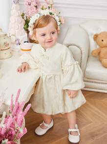 Baby Girl Mandarin Collar Styled Button Up Traditional Chinese Style Dress