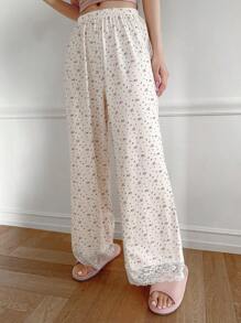 DAZY Floral Print Lace Trim Hem Sleep Shorts - Beige - View 4