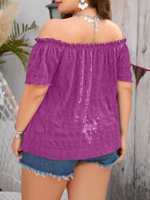 SHEIN Clasi Blusa Con Hombros Descubiertos De Color Liso De Talla Grande - Rojo violeta - Ver 2