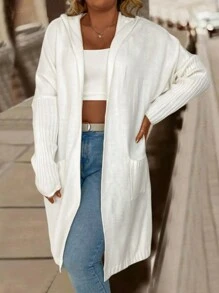 大码双口袋蝙蝠袖开衫，适合冬季 - 白色 - 查看 6