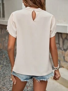 SHEIN Clasi Women's Short Sleeve Blouse With Bud Sleeves - Apricot - View 2