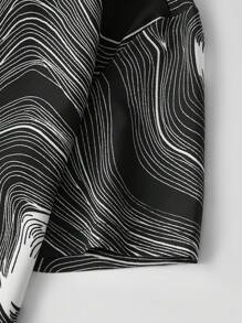 ROMWE MEN Street Life Men Graphic Print Button Up Shirt, School - Black - View 4