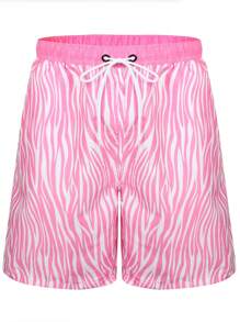 Manfinity VDAYZ Men's Zebra Stripe Beach Shorts With Diagonal Pockets - Pink - View 6