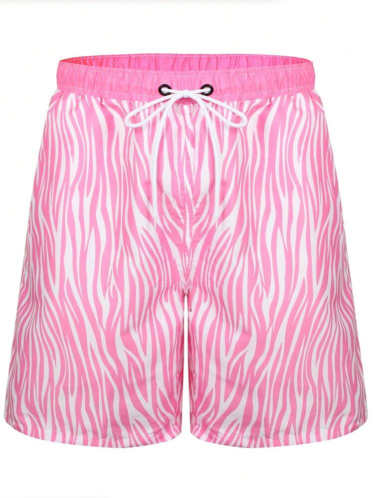 Men's Zebra Stripe Beach Shorts With Diagonal Pockets