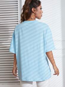 INAWLY Round Neck Drop Shoulder Tee - Baby Blue - View 2