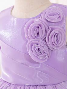 Toddler Girls' 1pc Sleeveless Party Dress With 3d Floral Decoration And Multi Layered Ruffle Hem - Purple - View 4