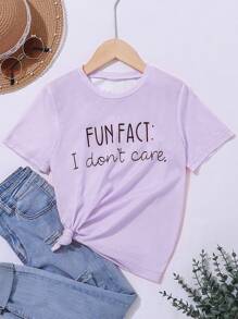 Áo thun ngắn tay in khẩu hiệu thường ngày của cô gái tuổi teen mùa hè - Màu tím - Xem 1