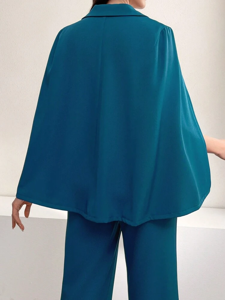 Women'S Solid Color Cape Sleeve Button Front Lapel Blazer Coat