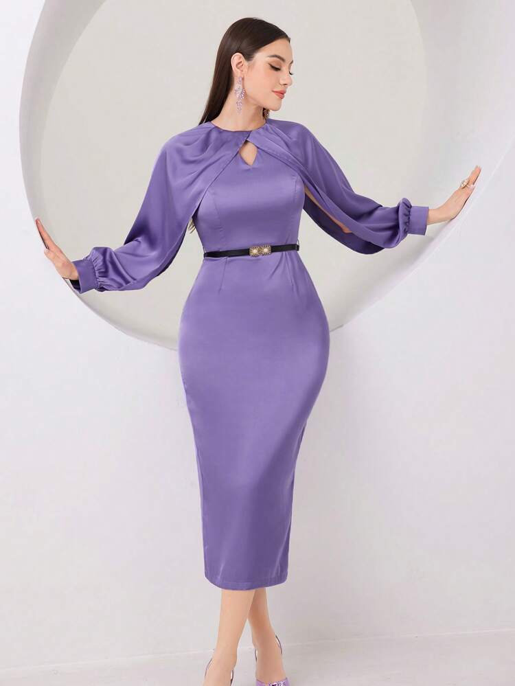 Women'S Solid Color Split Sleeve Dress Long Evening Dresses