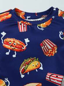 SHEIN 4入組年輕男孩短袖t卹和短褲套裝,貼身設計具卡通圖案,適用於初夏和秋季穿著 - 黃色 - 查看 8