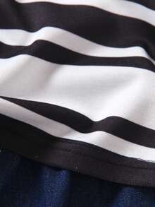 SHEIN Bộ áo sơ mi polo tay ngắn sọc phong cách đại học dành cho chàng trai trẻ và bộ quần short denim rộng, thoải mái & tươi mới, mùa xuân/hè - Nhiều màu - Xem 6