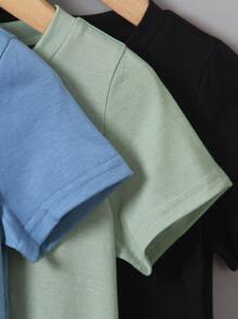 SHEIN Young Boy Solid Color Round Neck Short Sleeve T-Shirt - Multicolor - View 8