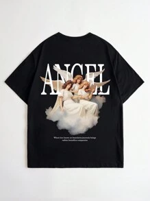 Manfinity Dauomo Men Slogan & Angel Print Tee - Black - View 1