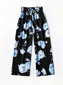 SHEIN LUNE Plus Size Flower Printed Pants For Summer Fall Cloth For Women