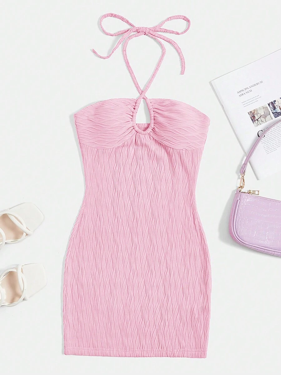 SHEIN EZwear 無袖領口合身連身裙 - 粉色 - 查看 1