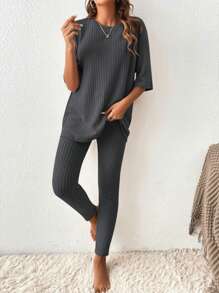 SHEIN LUNE Zweiteiliges Set Aus Rippstrick Für Damen
