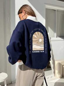 Women's Casual Sun Slogan Print Crew Neck Sweatshirt For Daily Wear, Autumn
