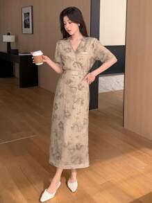 DAZY Women'S Floral Print Button Up Shirt And Skirt Set,Women Two Pieces Sets - Brown - View 3