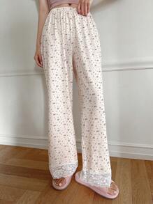 DAZY Floral Print Lace Trim Hem Sleep Shorts - Beige - View 1