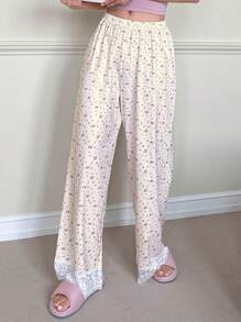 DAZY Floral Print Lace Trim Hem Sleep Shorts - Beige - View 6