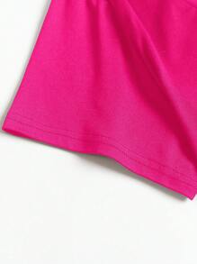 EMERY ROSE Plus Half Button Peplum Tee - Hot Pink - View 8