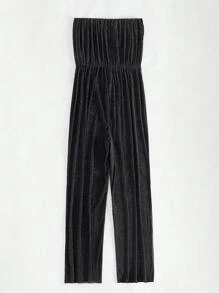SHEIN Swim Summer Off-Shoulder Cover Up Jumpsuit With Overlay - Black - View 5