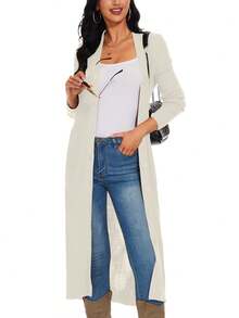 Solid Extra Long Button Knit Cardigan - White - View 6