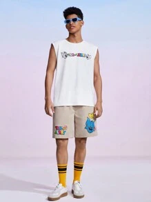TOM & JERRY X SHEIN Men's Cartoon Letter Print Tank Top - White - View 5
