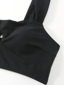 Women's Cross Back Wide Straps Two Pieces Bikini Set Summer Beach - Black - View 8