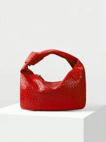 MOTF PREMIUM 女士通勤風格簡約時尚壓紋拉鍊手提包 - 紅色 - 查看 2