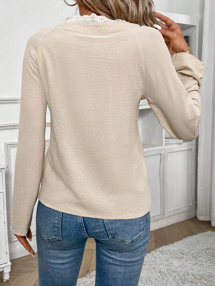 Ladies' Lace Trim Button Up Shirt Winter Casual