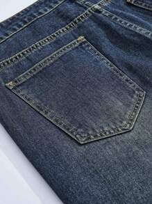 ROMWE MEN Street Life Nam quần ống rộng Quần short Denim , Denim mùa giặt - Màu xanh lam - Xem 4