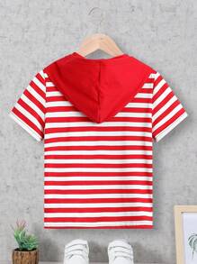 SHEIN 童裝男孩條紋短袖帽t恤 - 紅色 - 查看 2