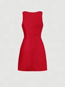 SHEIN MOD Women's Solid Color Ruffle Trim Sleeveless Date Night Dress - Burgundy - View 2