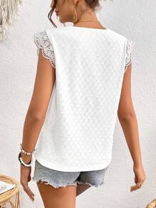 SHEIN Frenchy Women'S V-Neck Lace Decorated Blouse - White - View 2