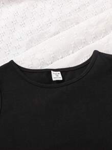 SHEIN Thiếu niên cô gái Cơ bản Áo ba lỗ Áo Với Xù Hoa Sen & In hoa Bộ quần short Với Buộc Thắt lưng - màu đen - Xem 4