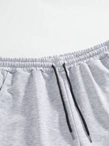 Manfinity Homme Loose Men's Stripe Detail  Pocket Hooded Sweatshirt And Sweatpants Set - Light Grey - View 7