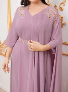 Modelyn Plus Size Floral Embroidery V-Neck Dress