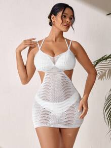 SHEIN Swim 女士镂空腰部吊带连衣裙，带罩衫，婚礼，夏季