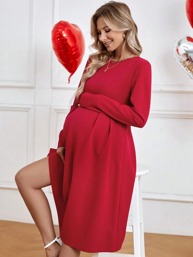 Maternity Waist Cinching Long Sleeve Dress