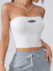 SHEIN EZwear Women's Letter Embroidered Knitted Tank Top