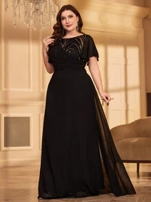 UNITHORSE Plus Size Women's Sequin Beaded Chiffon Party Dress Wedding Guest Dress Formal Dress Evening Dress, Bride Dress, Birthday Women Outfits, Graduation Dress,Gown - 黑色 - 查看 5
