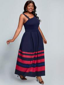 SHEIN Lady Plus Size Sleeveless Striped Dress - Multicolor - View 5