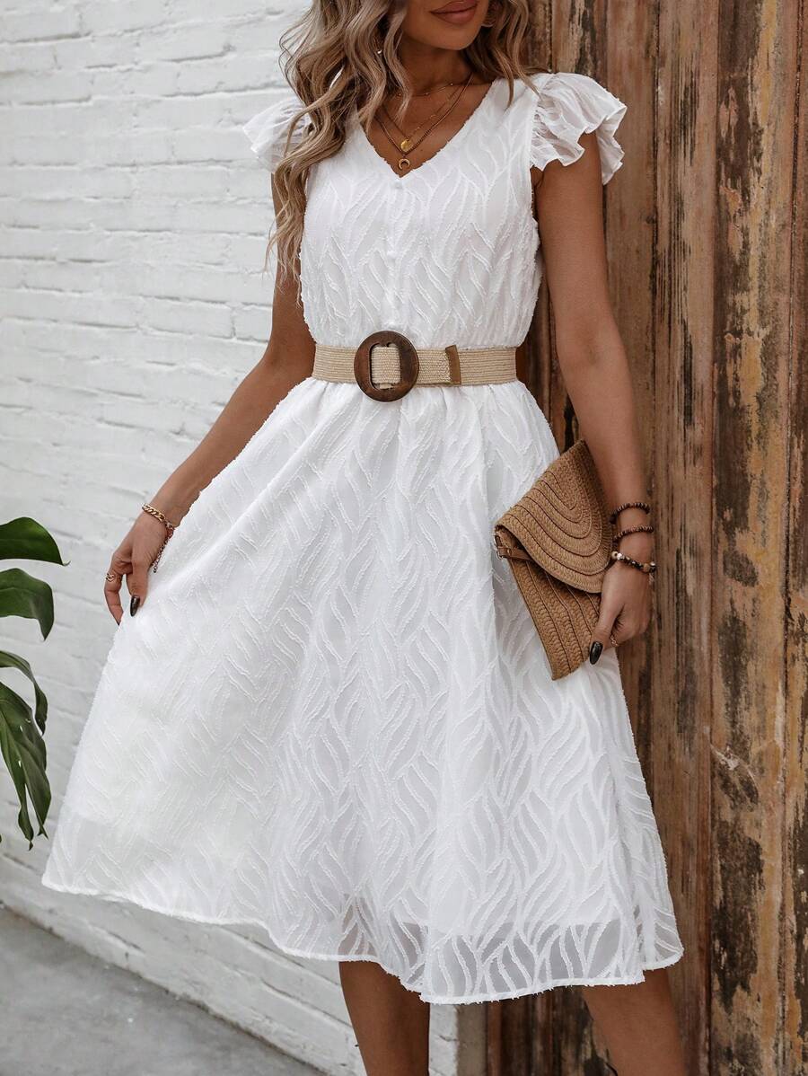 SHEIN Clasi Váy vải họa tiết tay ngắn cho nữ - trắng - Xem 1